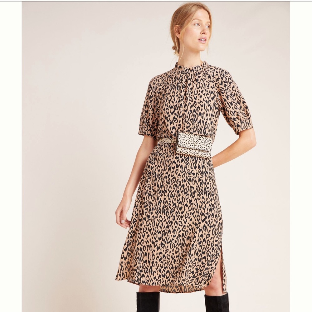 Anthropologie Tan Leopard Midi Dress